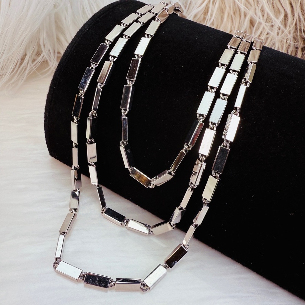 Monet Silvertone Geometric Rectangular Tube 54" L… - image 6